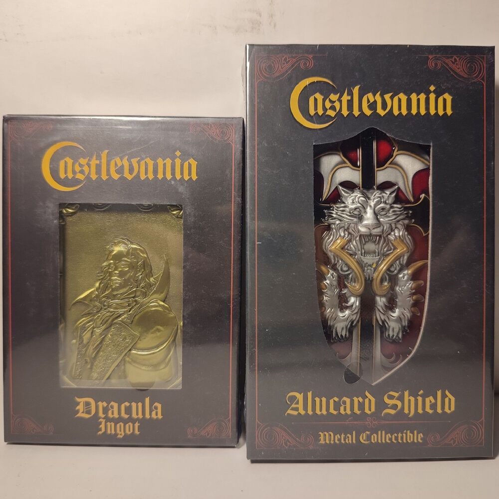 Castlevenia Dracula And Alucard Shield Metal Ingot Figurines Official Set Of 2